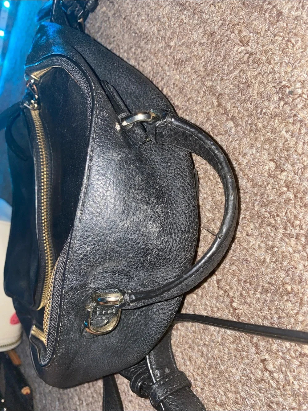 kate spade Black Leather Mini Backpack with Front Zip Pocket